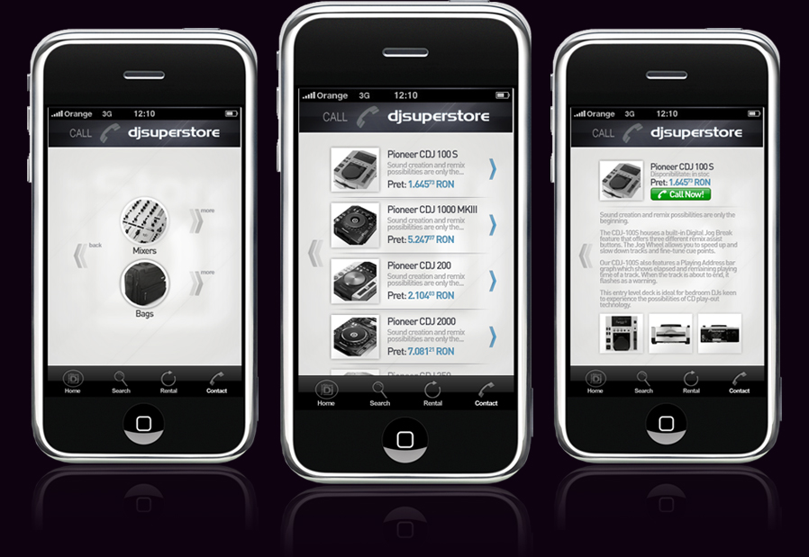 djsuperstore iphone application interface design.